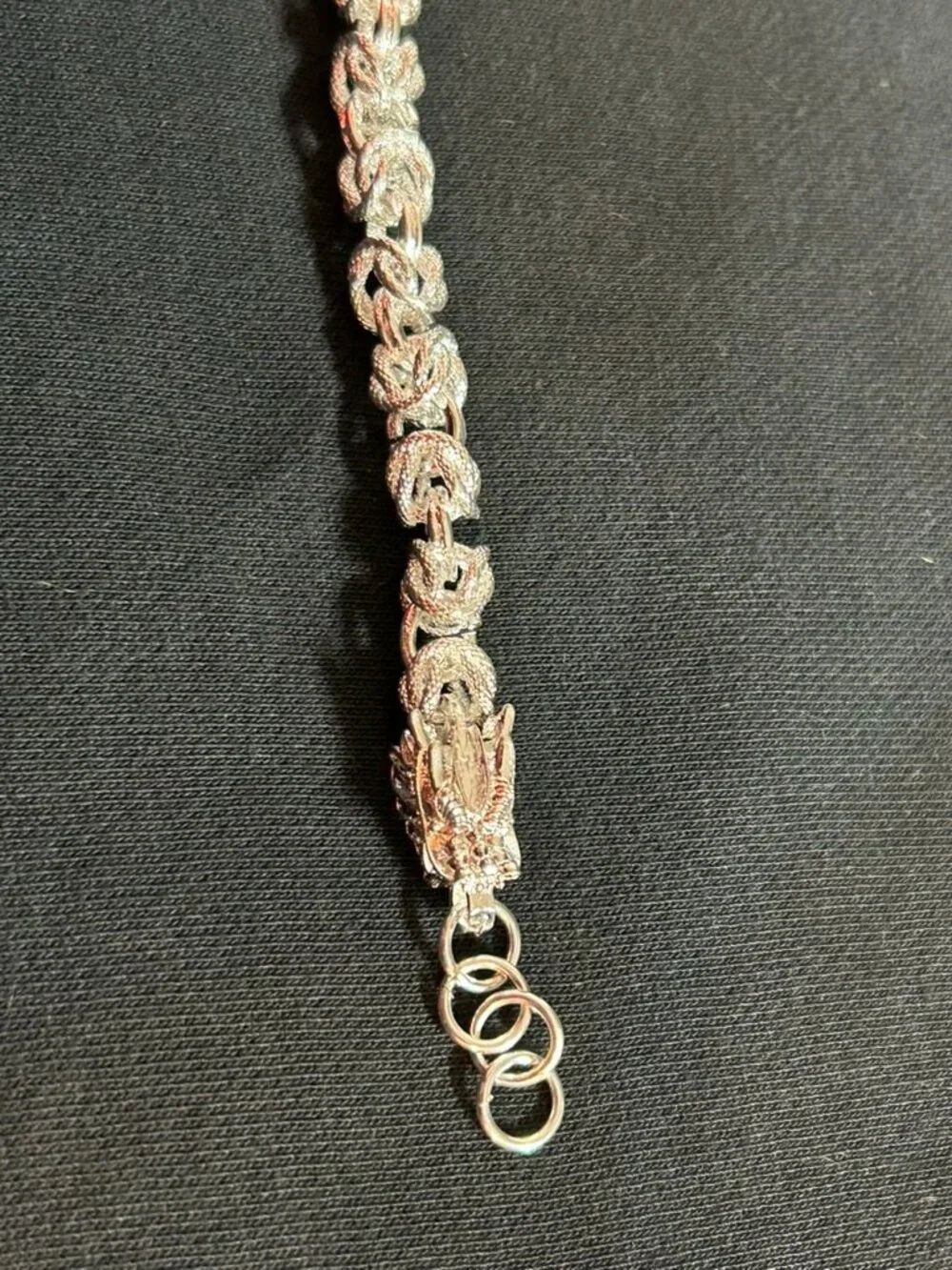 Silver Dragon Head Link Bracelet Heavy Ornate Scale Chain 8.5